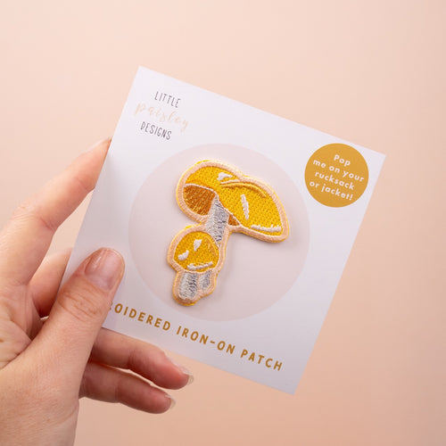 Yellow Mushroom Embroidered Iron-on Patch