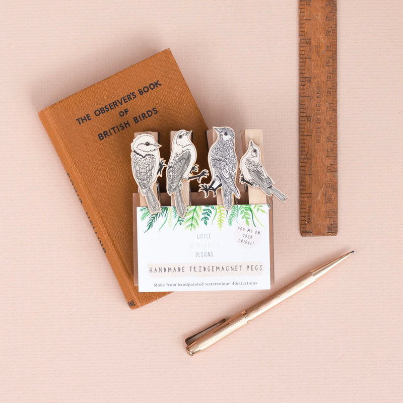 *SALE* Super Seconds Festival -  Black & White Bird Fridge Magnet Pegs - Pack of 4
