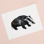 British Badger Illustrated Giclée Print - 18 x 24 cm