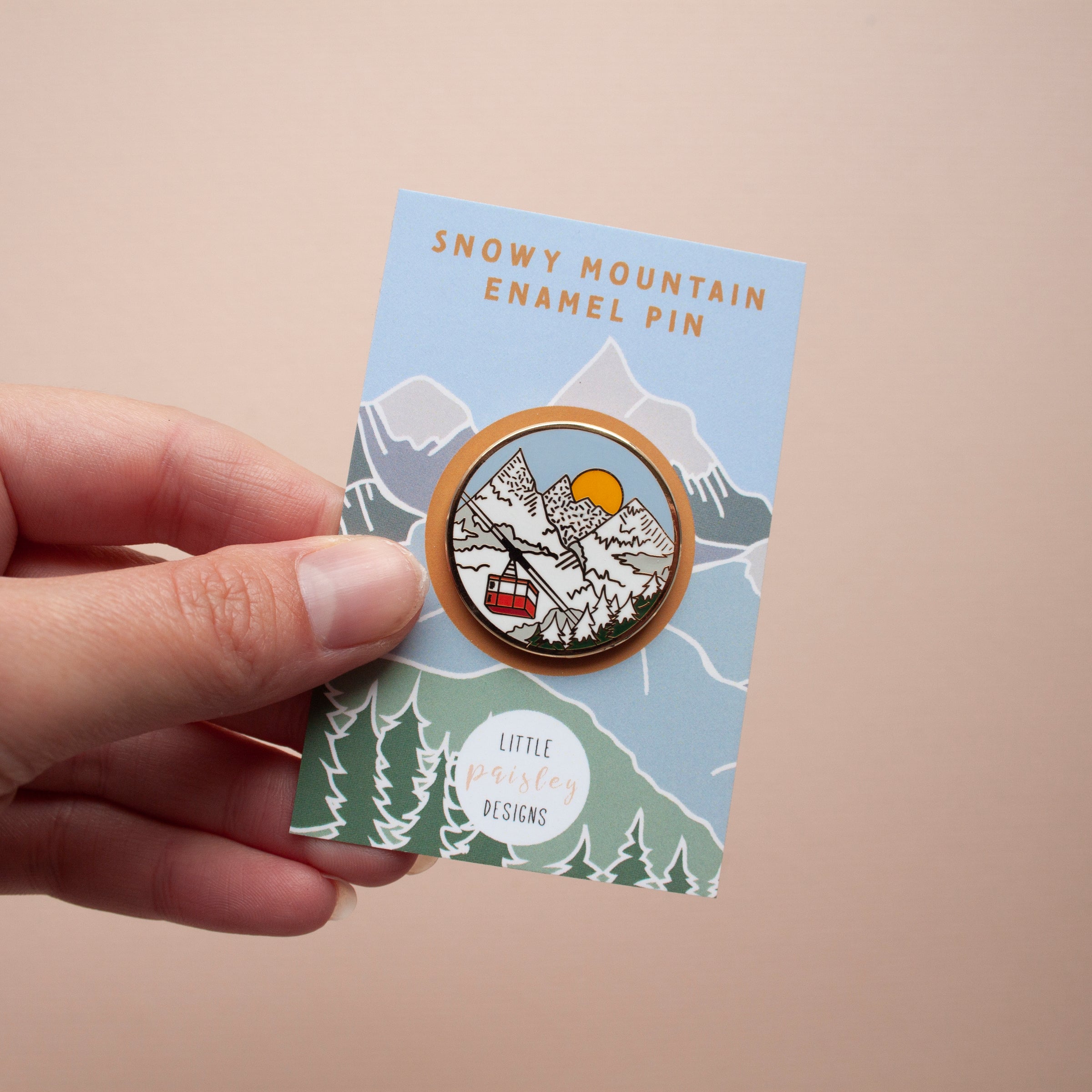 Snow Pin Winter Snowy Mountains Hard Enamel Pin – Little Paisley Designs