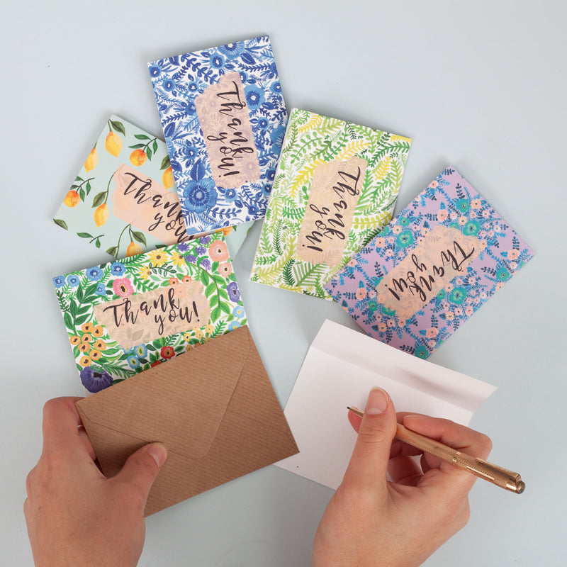 Set of 6 Mini Patterned Thank you Cards - A7