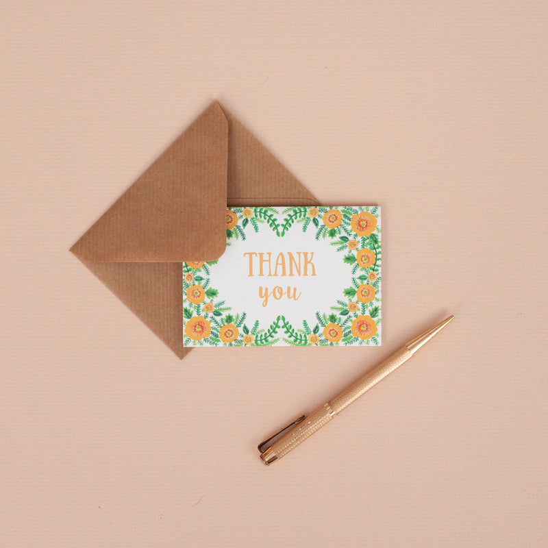 Set of 6 Mini Floral Thank you Cards - A7