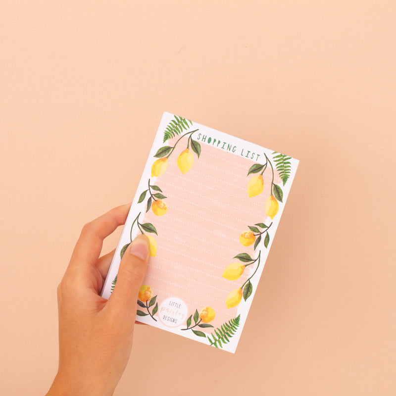 Magnetic Shopping List Notepad - Lemon Print