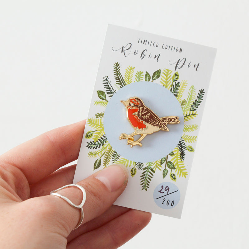 Enamel Pin Christmas Card - Robin Pin