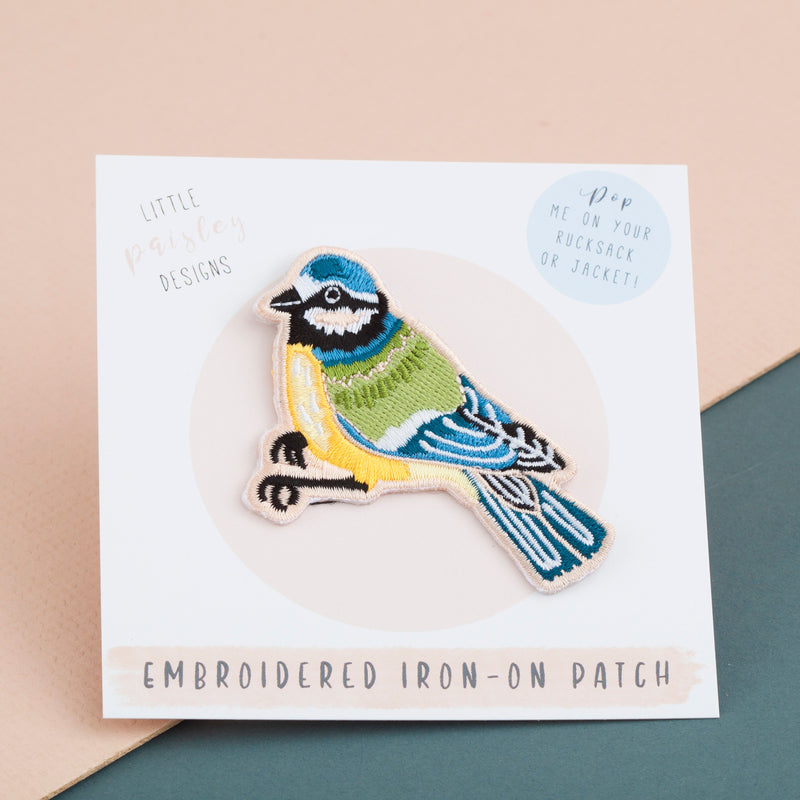 Bluetit Bird Embroidered Iron-on Patch