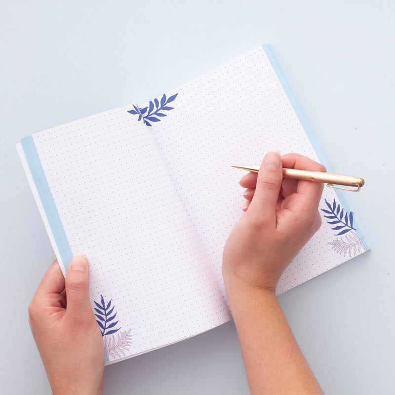 Blue Leaf Pattern Notebook - A5 100 Page Journal
