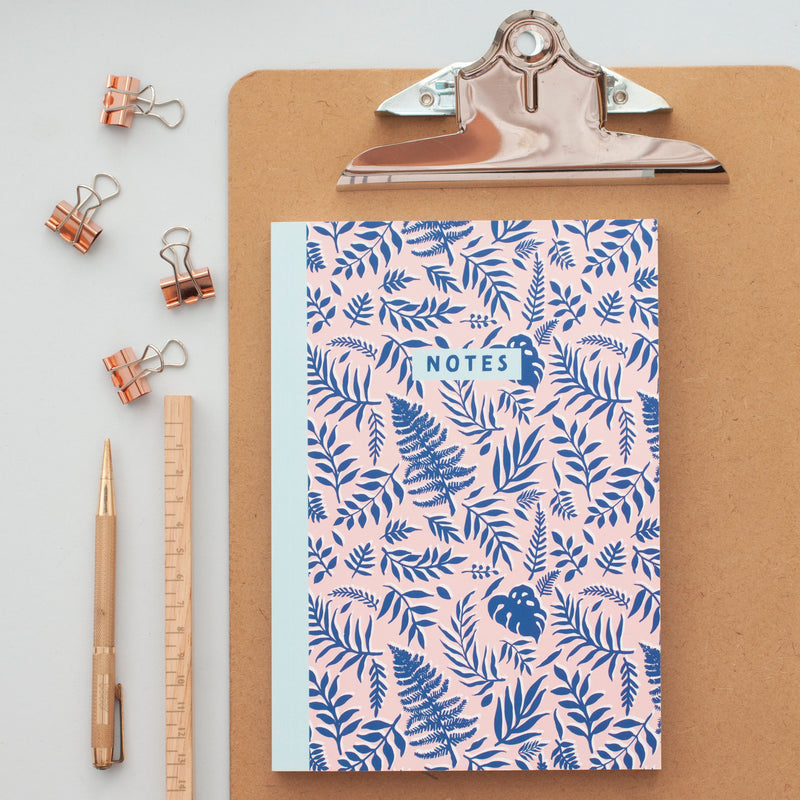 Blue Leaf Pattern Notebook - A5 100 Page Journal