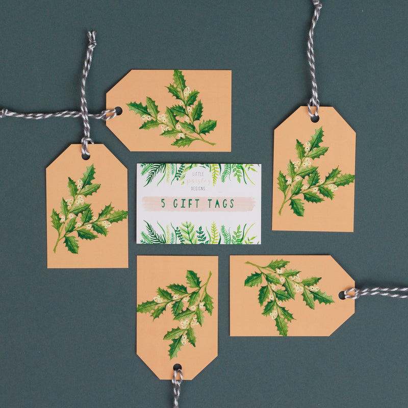 Holly Sprig Christmas Gift Tag - Pack of 5