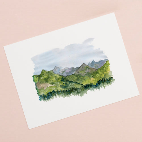 Alpine Mountain Scene Illustration Giclée Print - 18 x 24 cm