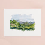 Alpine Mountain Scene Illustration Giclée Print - 18 x 24 cm