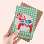 Dala Horse Gingham Christmas Card