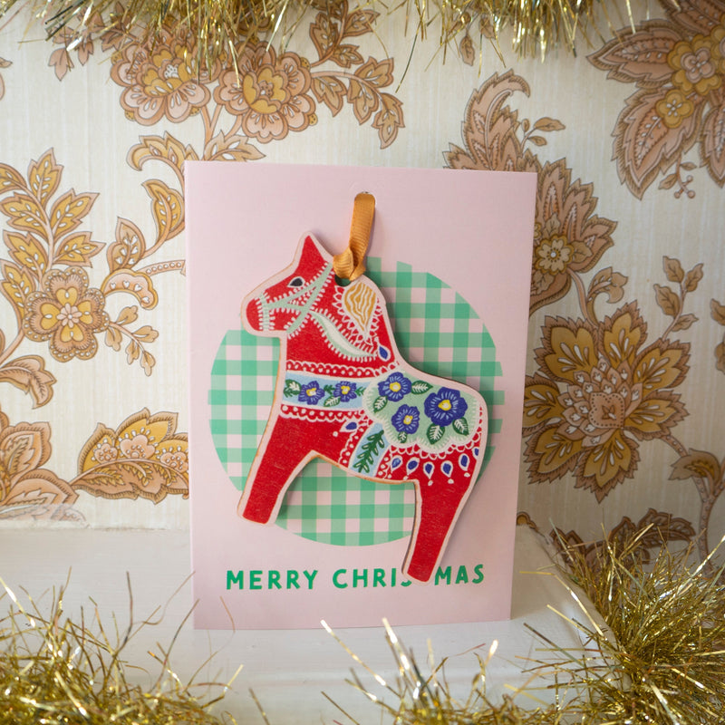 Dala Horse Decoration Christmas Card